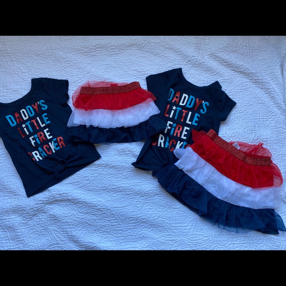 Red white and blue firecracker sister set